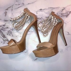 bebe Nude Beaded Heels